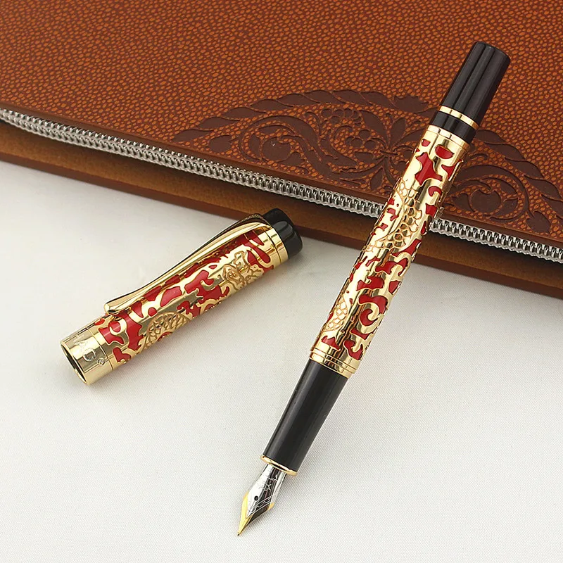 Jinhao 5000 Dragon Embossed Red and Golden 0.5mm Nib Size Fountain Pen