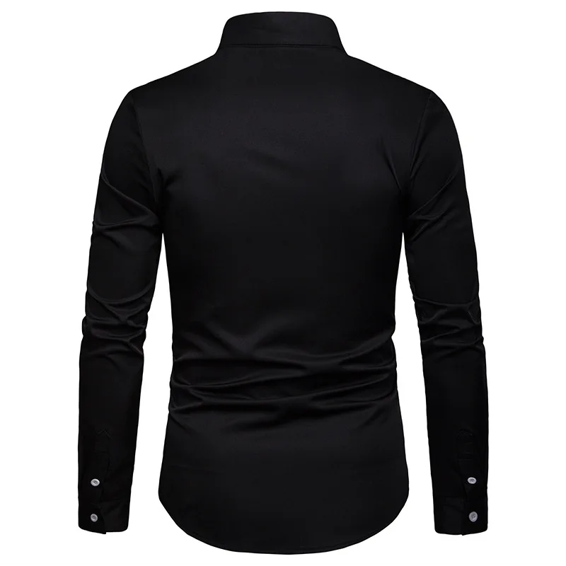 Павлин вышивка рубашка с лацканами для мужчин 2019 бренд Slim Fit длинным рукавом s Мужская классическая рубашка повседневное Кнопка подпушка