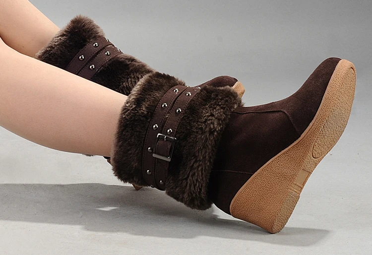 Новые матовые пряжка на ремешке женские ботинки Мода манжетой трубы зимние сапоги на резиновой подошве женская обувь большого размера botas