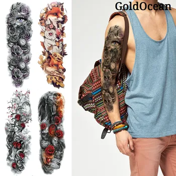 

Purple Rose 3D Flower Eye Pirate Compass Arm Tattoo Sleeve Men HTQB004 Body Fake Water Trasfer Women Temporary Tattoo Stickers