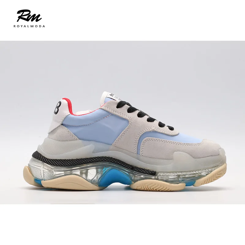 

2019 new best quality BAL Clear Sole blue Triple S leather shoes men's sneakers eu39