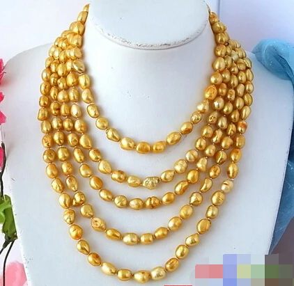

Jew2792 LONG 100" 9-10MM BAROQUE GOLD FRESHWATER CULTURED PEARL NECKLACE