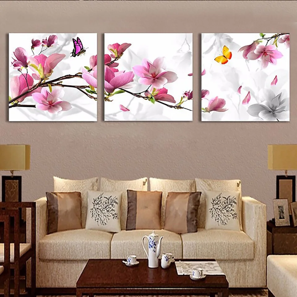 

Print Painting Modular Pictures Modern Home 3 Panel Pink Tulip Flower Framework Wall Artwork Poster Decor Living Room Canvas HD