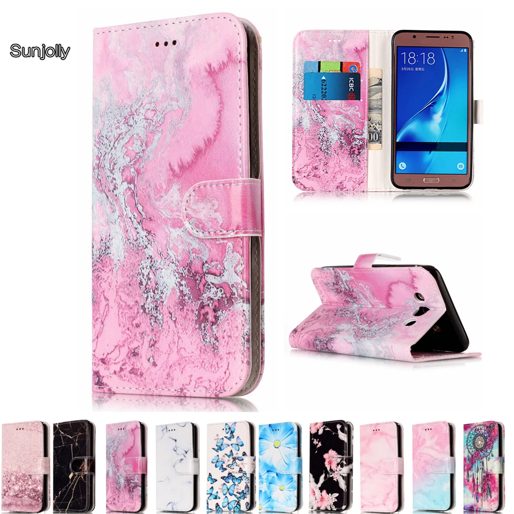Sunjolly Marble Leather Phone Case Flip Stand Holder Card Slot Wallet Cover coque fundas capa for Samsung Galaxy J7 2016 J710F | Мобильные