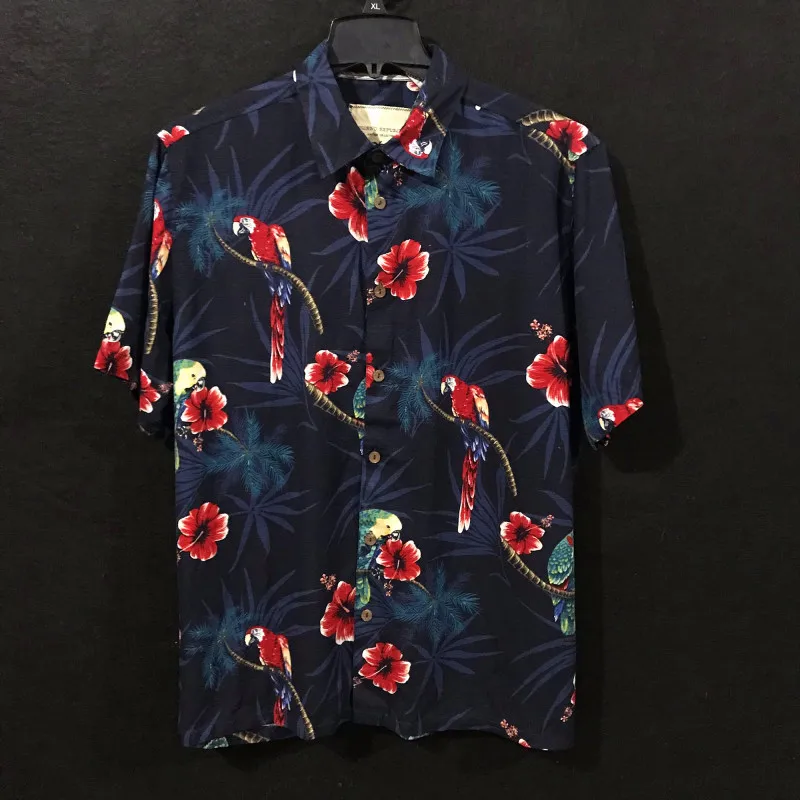 

Silk Tropical Shirt Men Hawaiian Floral Loose Beach Clothing Short Sleeve Big Size