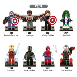 Одиночная Продажа Супер Герои Капитан Америка Зимний Солдат Железный человек она Халк Сокол строительные блоки детские подарочные