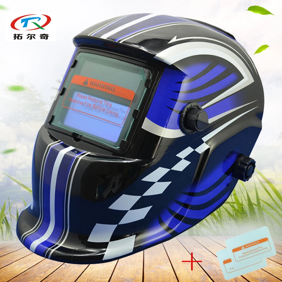 black Blue Welding Helmet Auto Darkening solar and battery supply