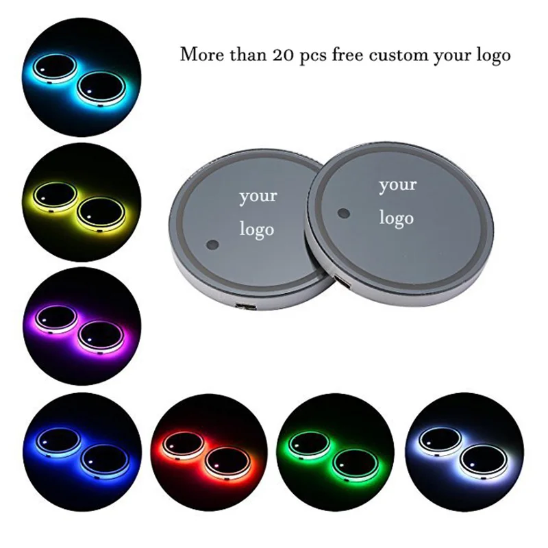 

2pcs/set LED Cup Holder Pads Light Mats Bottle Coasters Colorful New Design Coasters USB Charging Mats Car Atmosphere Lamps