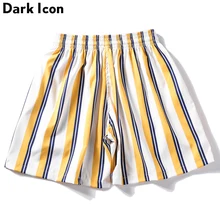Dark Icon Elastic Waist Striped Shorts Men Summer Beach Shorts Straight Casual Shorts for Men fashionable straight leg checked print zipper fly shorts for men