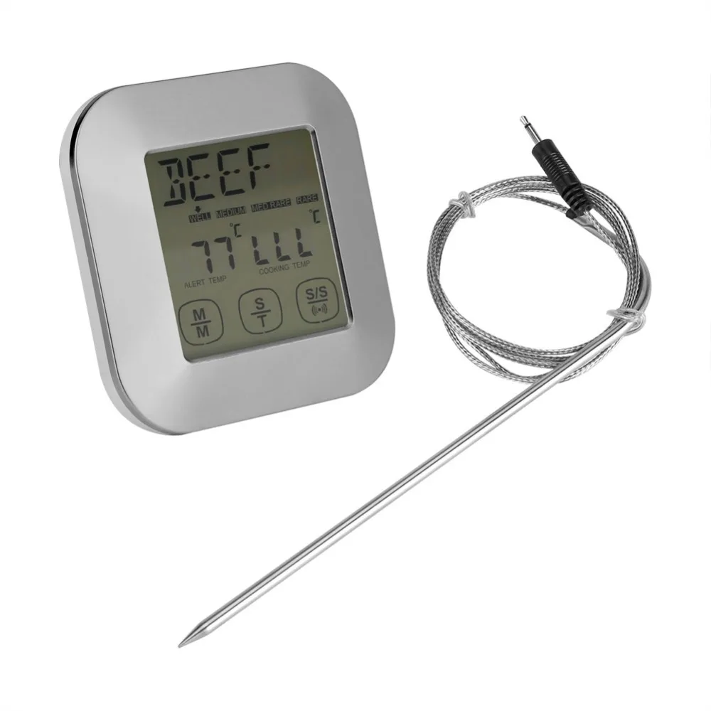 

Touch Screen Digital Cooking Thermometers Timer for BBQ Smoker Oven Thermo meter w/ Sensor Probe Cooking thermometer Hot