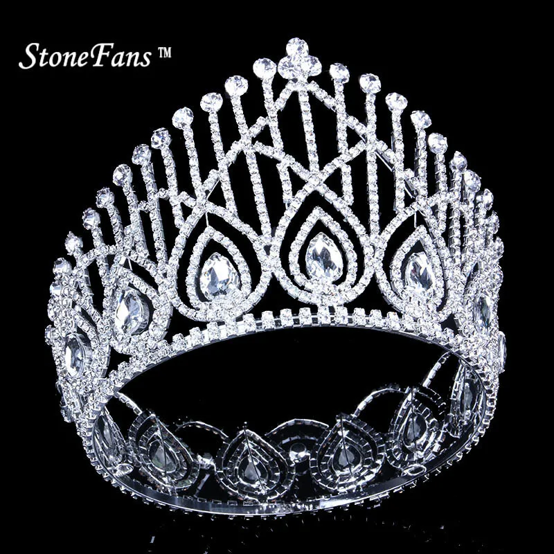 Круглые короны StoneFans винтажная со стразами кристаллами King Queen Miss usa Корона невесты