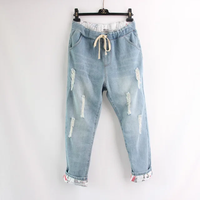Размера плюс 5XL джинсы-бойфренды женские прямые брюки со средней талией женские рваные свободные женские джинсовые брюки ковбойские брюки - Цвет: light blue