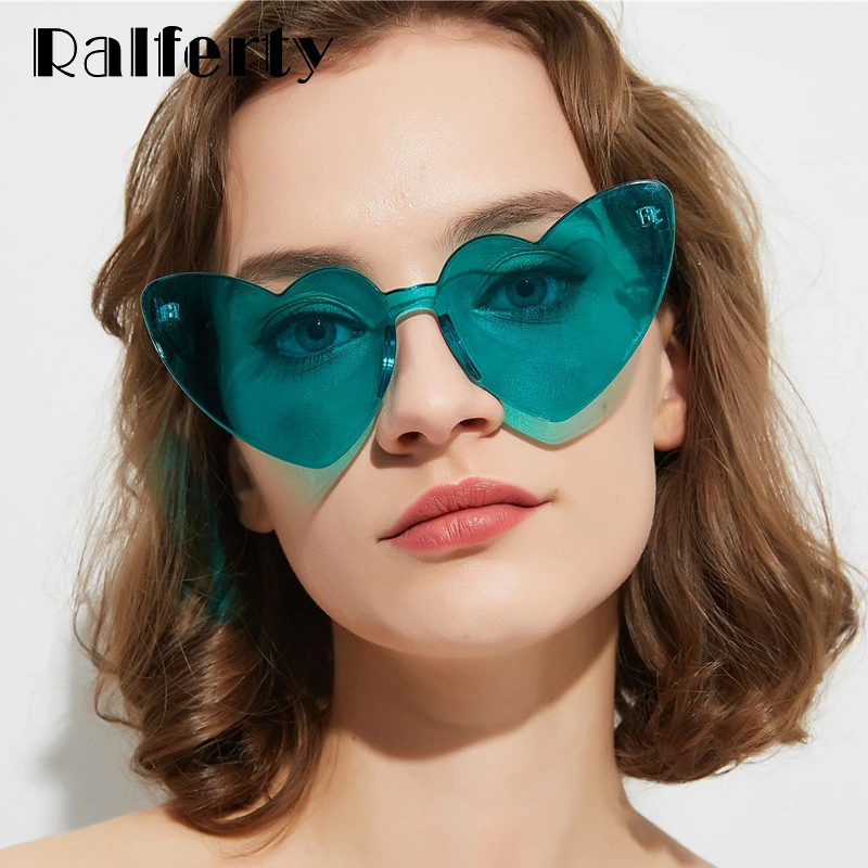 Ralferty Heart Shaped Sunglasses Women Rimless One Pieces Sun Glasses