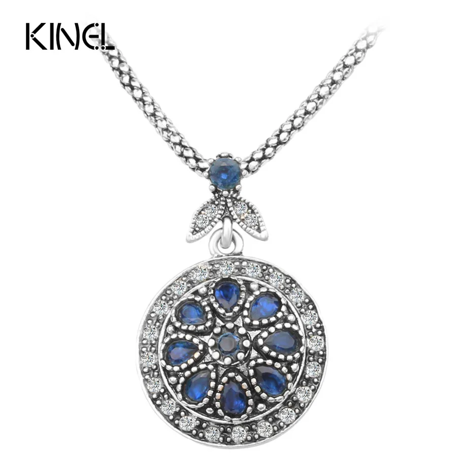 

LY Vintage Blue Jewelry Round Boho Necklace For Women Mosaic Crystal Jewelry Wholesale New Year Gift
