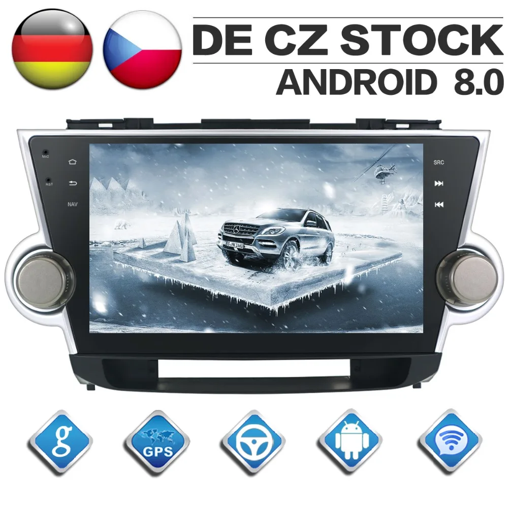 2 Din радио 10,1 "ips Octa Core Автомобильный gps dvd-плеер для Toyota Highlander 2008-2014 gps навигация Android 8,0 система головного устройства