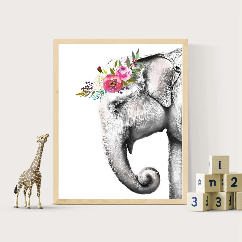 Cute Flower Elephant Prints