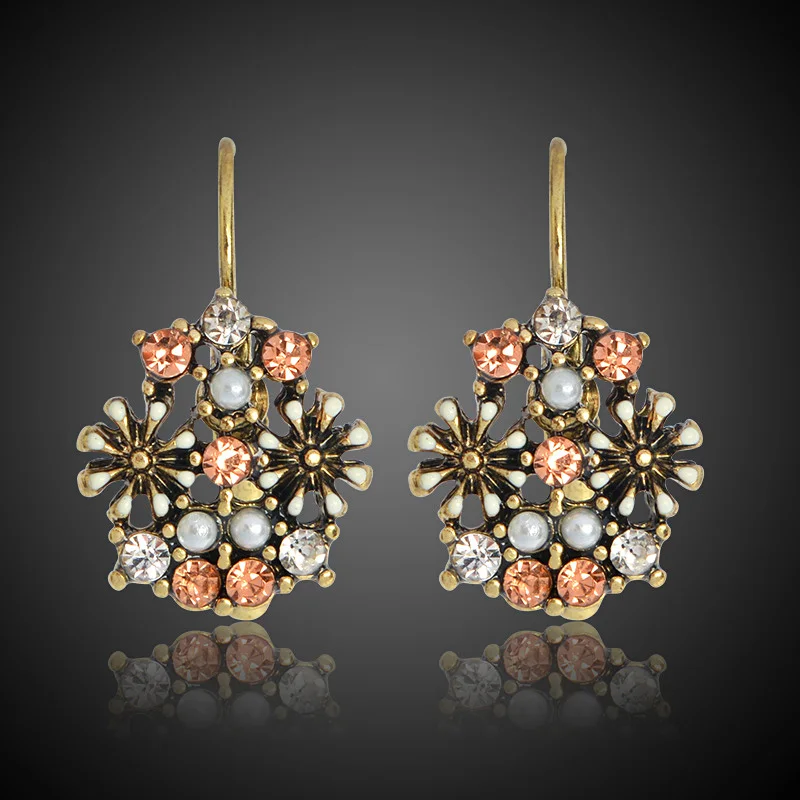 

Elegant Flower Colorful Earrings Inlaid With Colored Stones And Flowers In Pearls Drop Earring Cute Mini Girl Jewelry Gift
