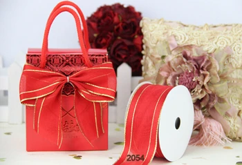 

Red with gold edge gift wrapping wired edge ribbon 25yards roll