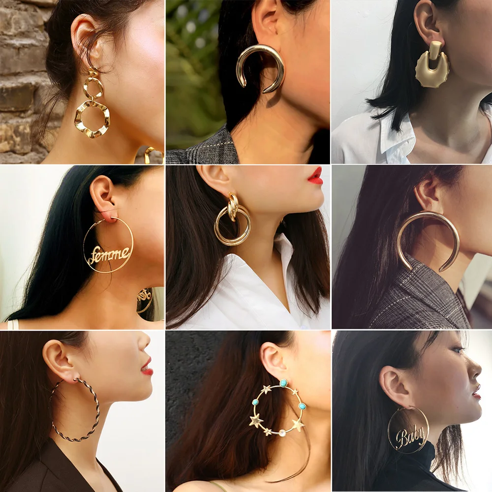 

Bls-miracle Metal Plated Earring For Women 2019 New Multi-element Irregular Rhombus Gold Earrings Fashion Jewelry Drop Shipping