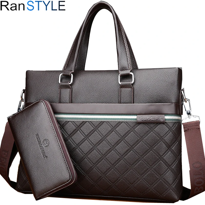 business genuine leather bag black messenger bag men leather laptop bag office bags for men briefcases brown Lingge briefcase