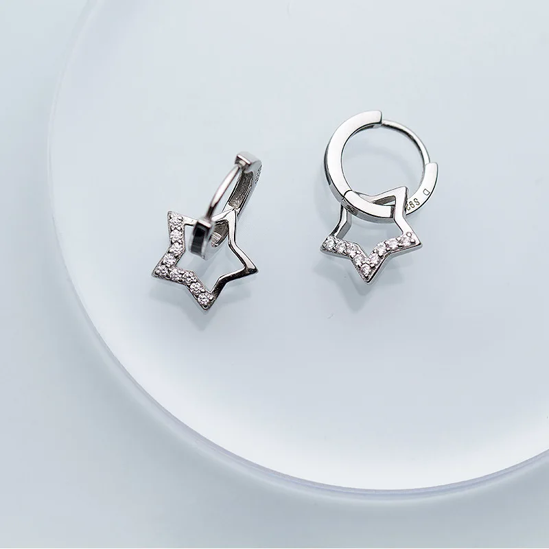 

Sweet Star White CZ 925 Sterling Silver Hoop Earrings