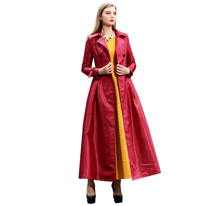 vent Coupe Printemps Femmes Femme Manteau Double Maxi Musulman Outwear Breasted Automne Rouge Islamique Long Vêtements qAwxYa1