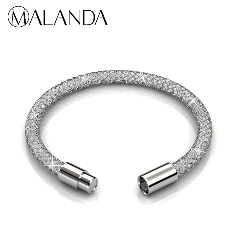 MALANDA брендовые новые модные сетчатые браслеты с кристаллами от Swarovski для женщин