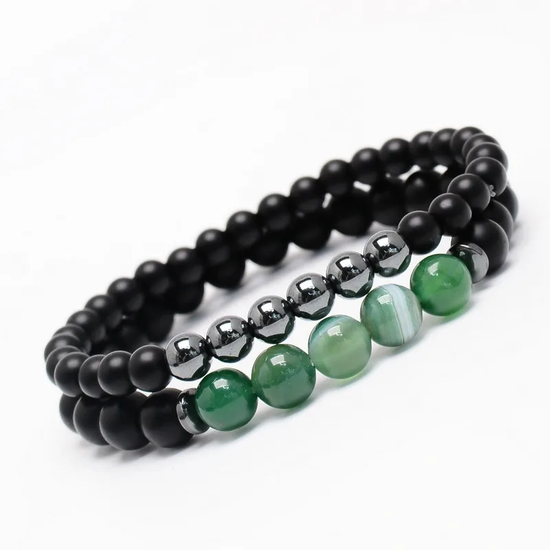 2 Pcs/set Natural Square Stone Couple Bracelet Set Vintage 7 Chakra Beaded Strand Bangle For Lover Yoga Buddha Jewelry Gift - Image 6