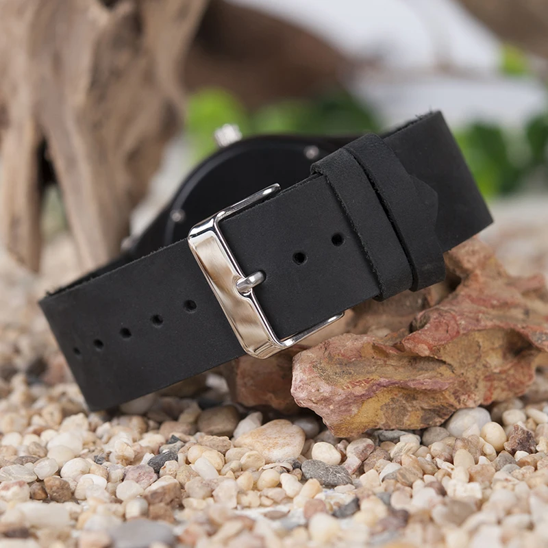BOBO BIRD V-H06 Oem Watches Men Black Sandal Wood Grey Plain Dial Wooden Leather Strap Available relogio masculino de luxo