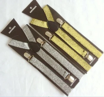 

Free Shipping Unisex Adjustable Clip-on Braces Elastic Gold and silver Suspender For men and women