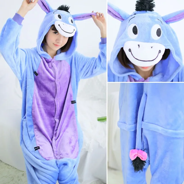 Women Unicorn Pajamas Sets Flannel Cute Animal Pajamas kits Women Winter unicornio Nightie Pyjamas Sleepwear Homewear - Цвет: donkey