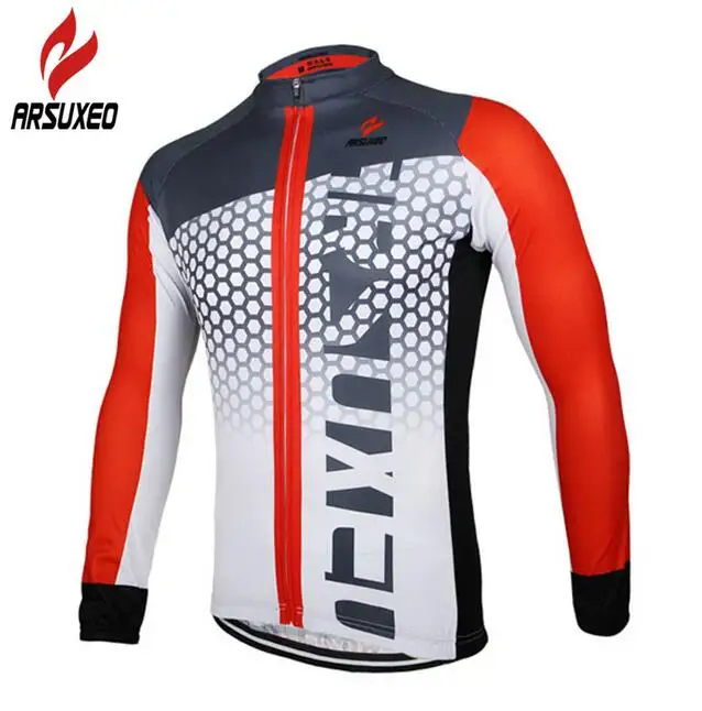 ARSUXEO Men Cycling Jersey Bike Bicycle Long Sleeves Cycle Wear Clothing Outdoor Sports Breathable Mountain Bike MTB Shirts Tops