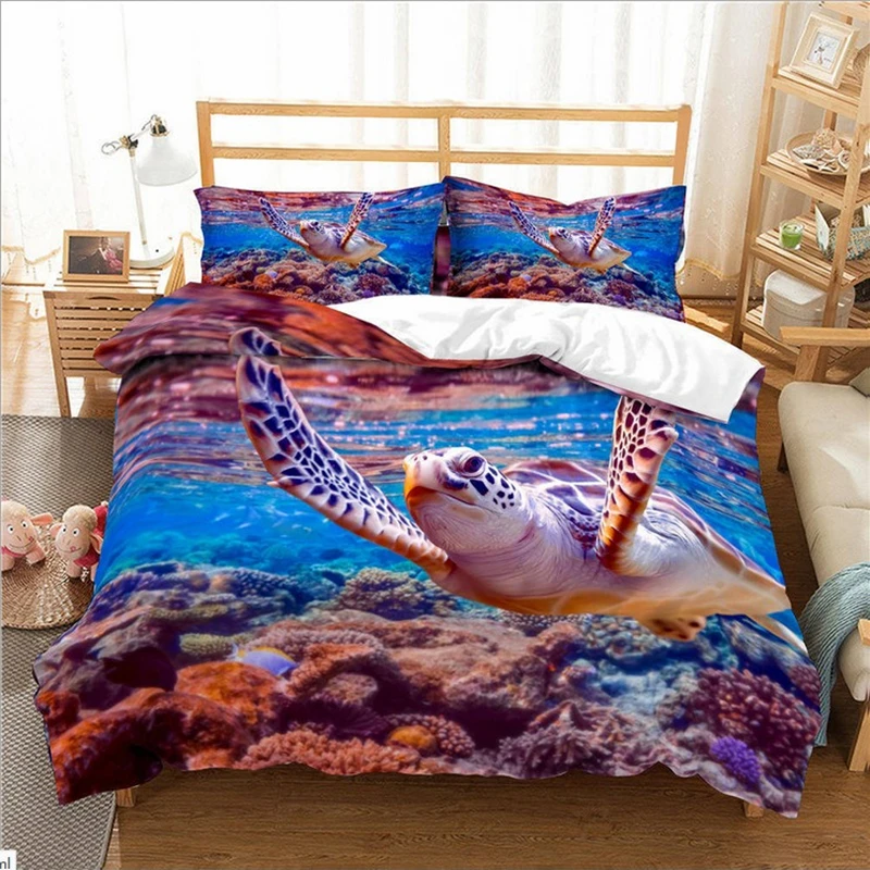

Yi chu xin kids bedding set Turtle queen size comforter sets duvet cover set with pillowcase bed comforter Ocean World