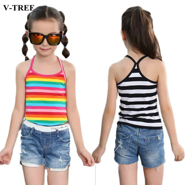 Summer Clothes Tank Top Girls Rainbow Kids Vest Stripe Underwear For