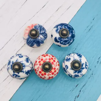 

1x Ceramic Door Handle Chinese Blue and White porcelain Design Drawer Pulls Vintage Cupboard Kitchen Cabinet Handles and Knobs