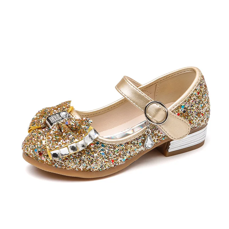 Новая стильная детская обувь для принцессы детская кожаная обувь бабочка для девочек обувь на плоской подошве Свадебная вечерняя танцевальная кожаная обувь для девочек - Цвет: Золотой