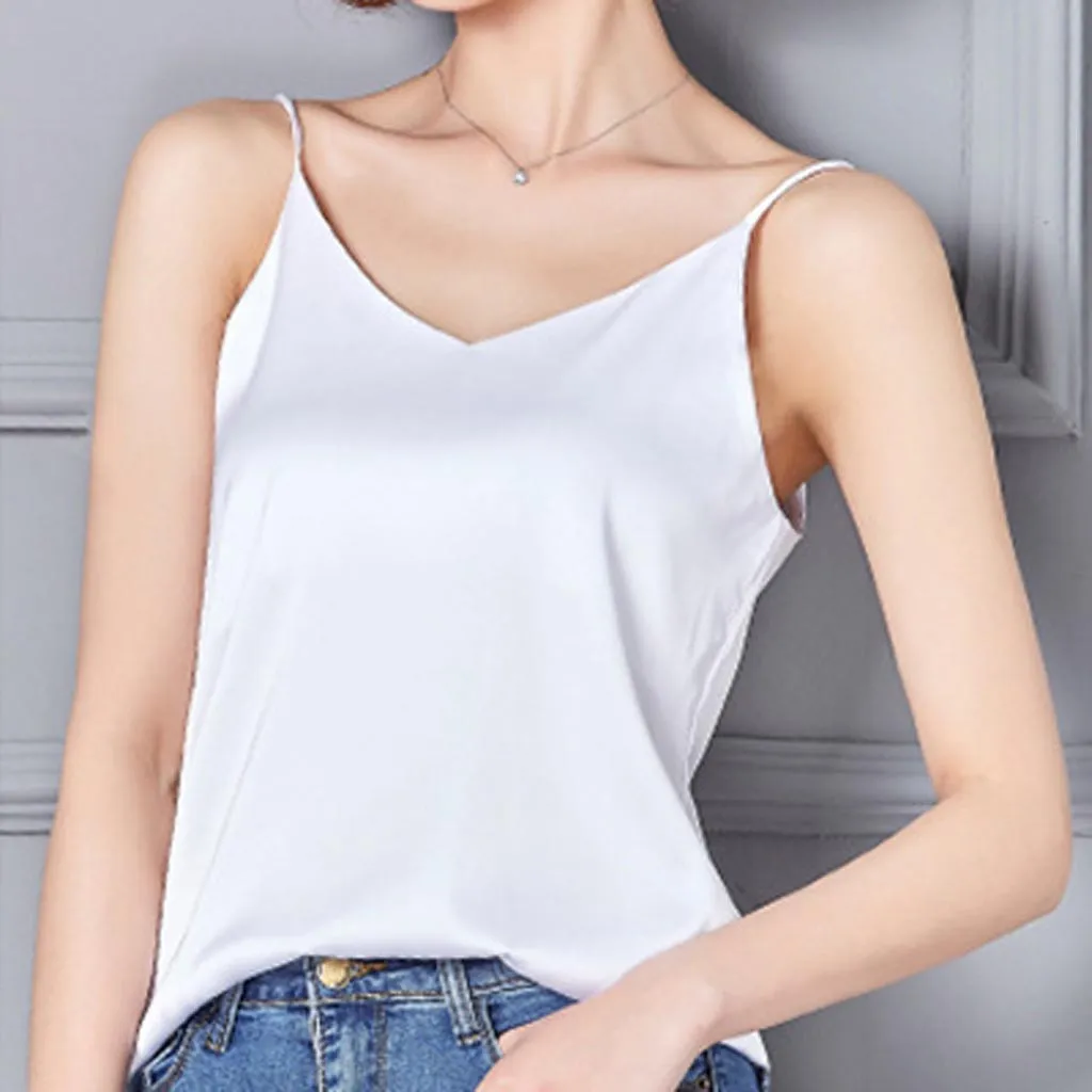 Women Tank Top Sexy Silk Ladies Camisole Bottom Blouse Shirt Soft Satin ...