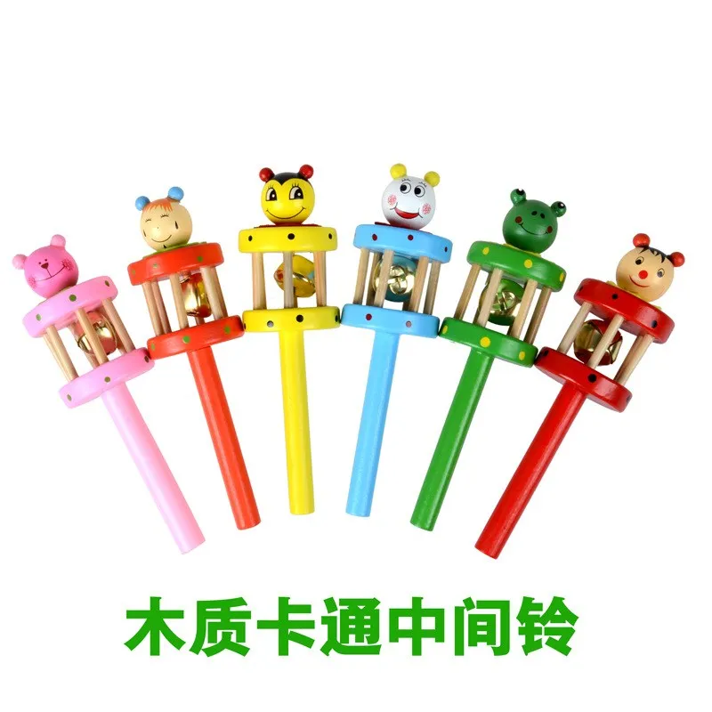 

ZYY021 Colorful Mini Cartoon Animal Wooden Middle Rattle Music Toy Intelligence Children Musical Instrument Children's Music Toy