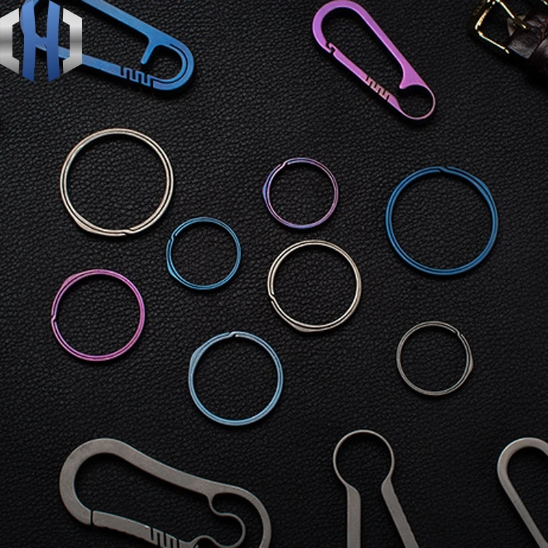 20mm/26mm/33mm 그레이 TC4 티타늄 합금 키 링 EDC 야외 소형 도구 블루 키 링 액세서리