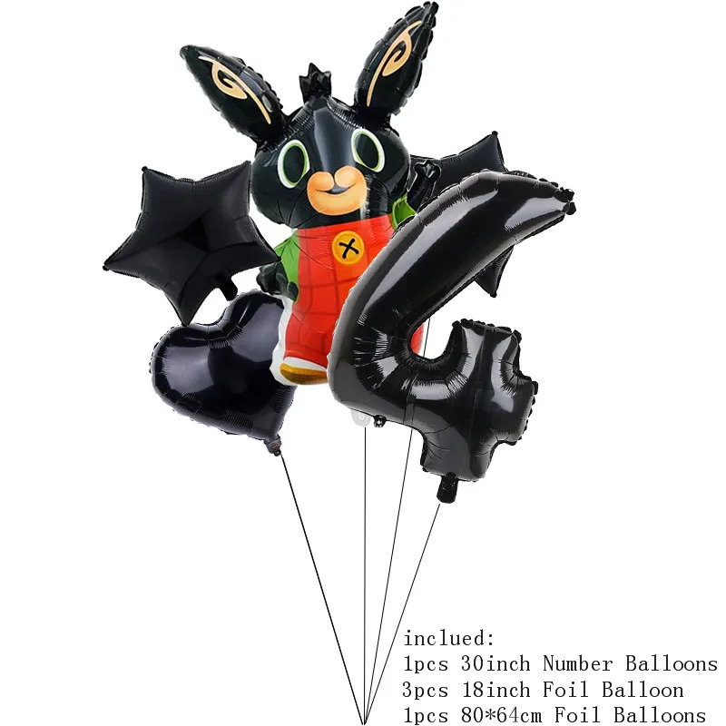 5 шт. Детская футболка с кроликом Бинг Фольга воздушный шар с изображением мультяшного кролика воздушные шарики в виде животных со звездой для детей; на возраст 1, 2, 3, 4, 5, 6th День рождения игрушки-украшения Globos