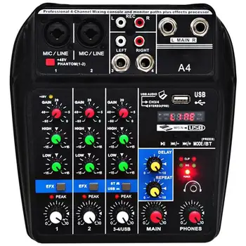 

Eu Plug A4 Sound Mixing Console Bluetooth Usb Record Computer Playback 48V Phantom Power Delay Repaeat Effect 4 Channels Usb A