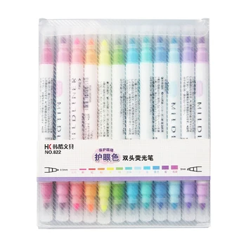 

12 color Mild Highlighter marker liner Dual side Bold Fine writing drawing pen Stationery Office material School supplies F103