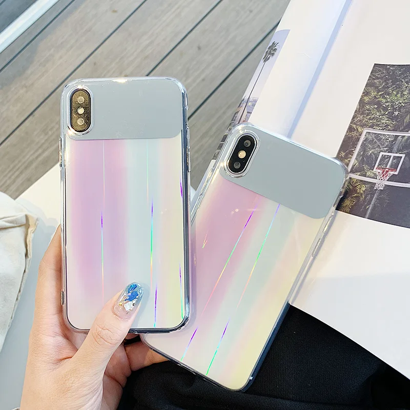 

Fashion pink white aurora Phone Case For iphone7 case Plating Mirror Splicing TPU cover For iphone6 6s 7 8plus xs xr xs max x