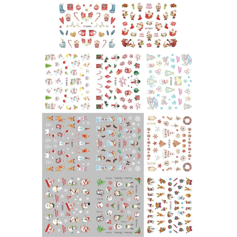 

11 PCS / LOT SIMULATION SELF-ADHESIVE 3D NAIL TATTOOS STICKER FLOWER CHRISTMAS XMAS DROPPING BALL DEER SNOW MAN SANTA E886-896