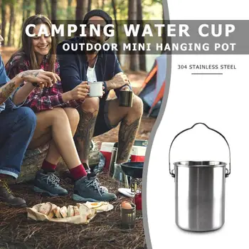 

750ml Stainless Steel Pot Water Cup Foldable with Lid and Foldable Handle Outdoor Camping Pot Cooking Pots Picnic Hang Pot