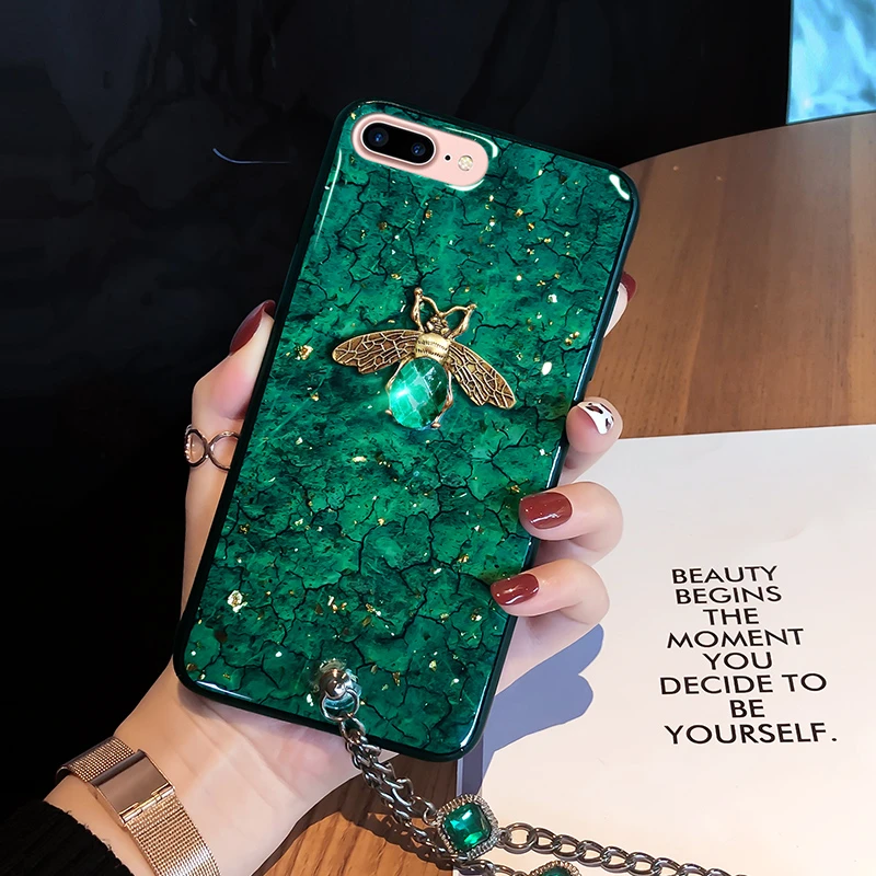 

Luxury brand Metal Diamond Bee Glitter Bracelet Silicone phone case for iphone 7 8 6 S plus X XR XS MAX for samsung S8 S9 Note 9