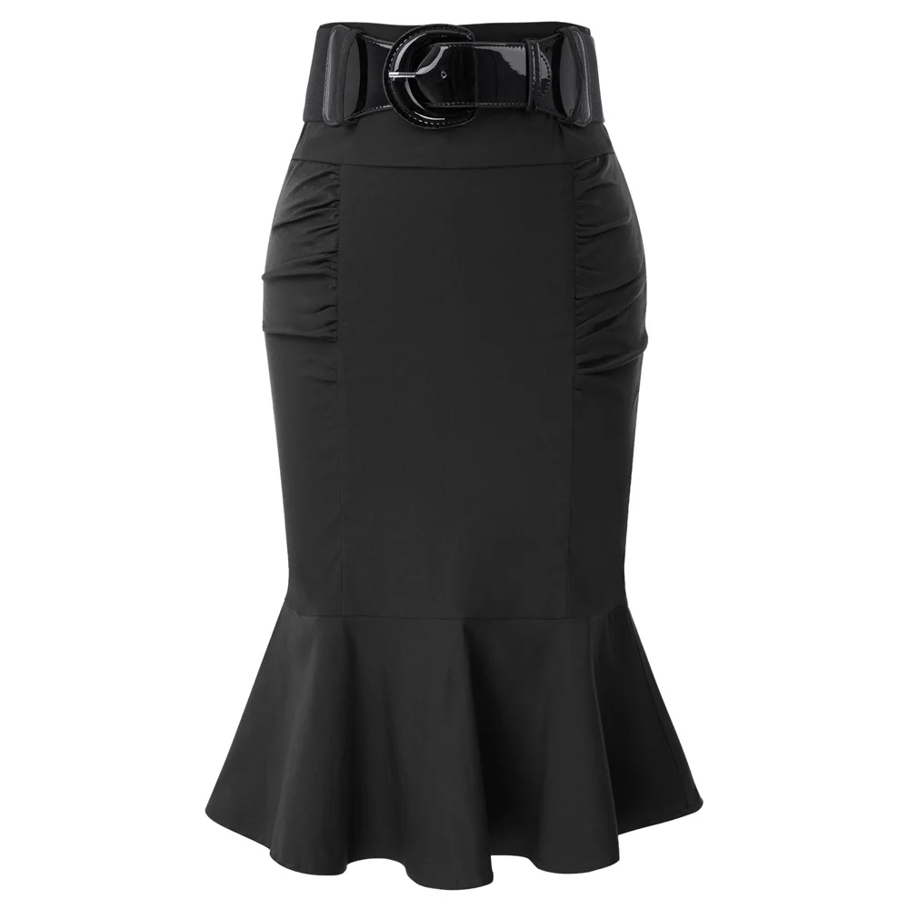 Black Женская S-2XL винтажная OL черная короткая юбка-карандаш в стиле русалки - Цвет: Black