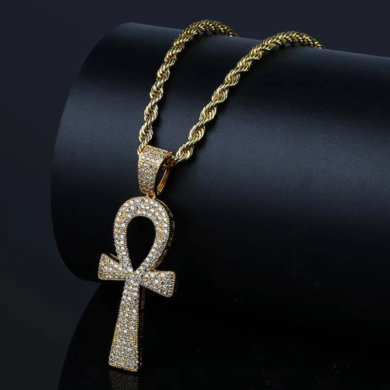 MISSFOX хип хоп сверкающий ожерелье АНК Египетские украшения Rock стиль полная Bling AAA