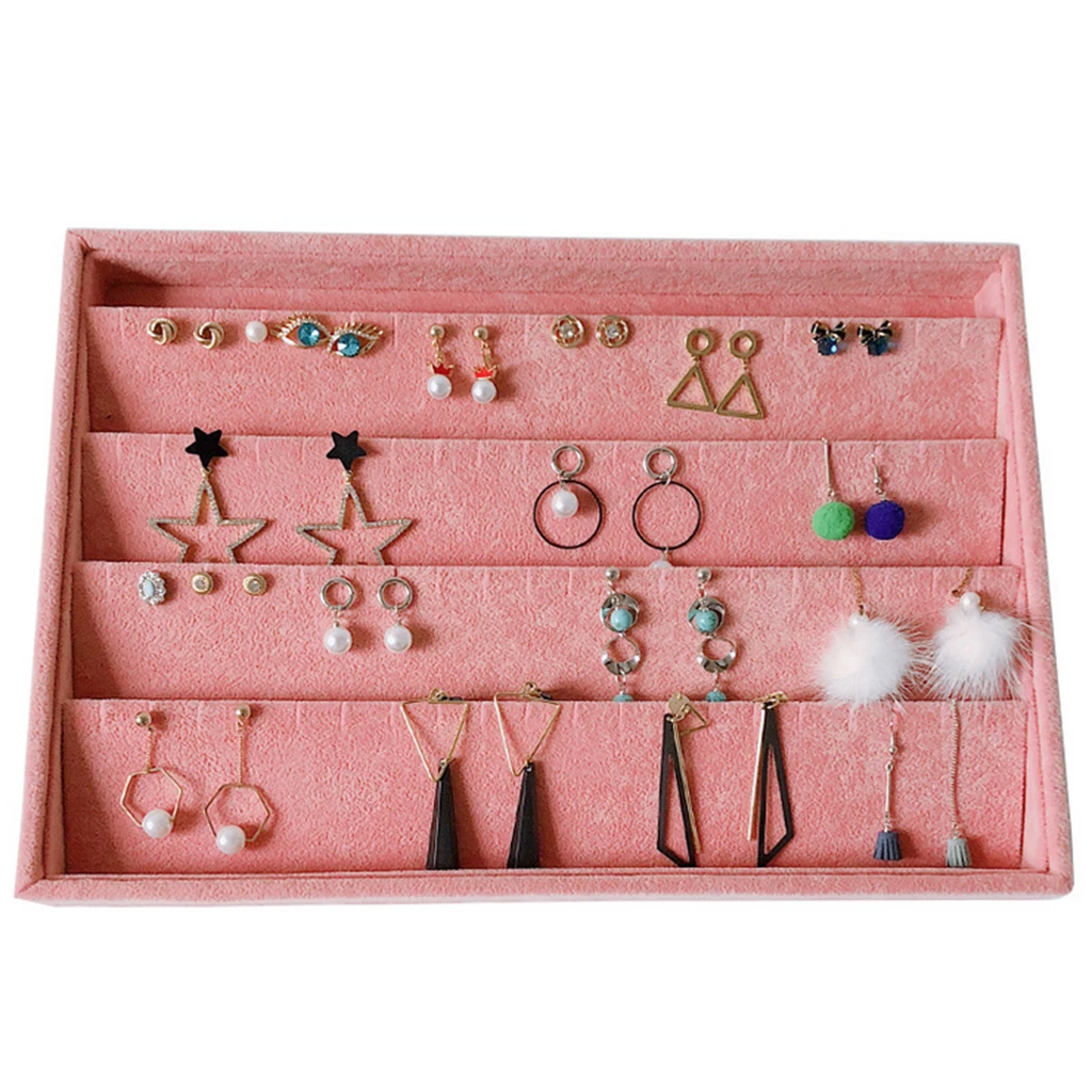 Velvet Jewelry Display Stand Tray Brooch Ring Earrings Holder Organizer Rack