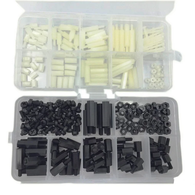 

300pcs Nylon Hex M3 Male Female Spacers Screw Nuts Standoff Kit With Plastic Box White Black Accessories Assortment CLH@